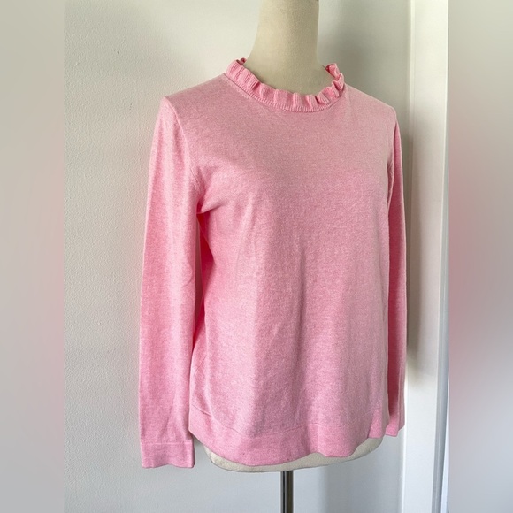 J Crew Ruffle Neck Pink‎ Sweater Size S Preppy J.Crew - Picture 2 of 7